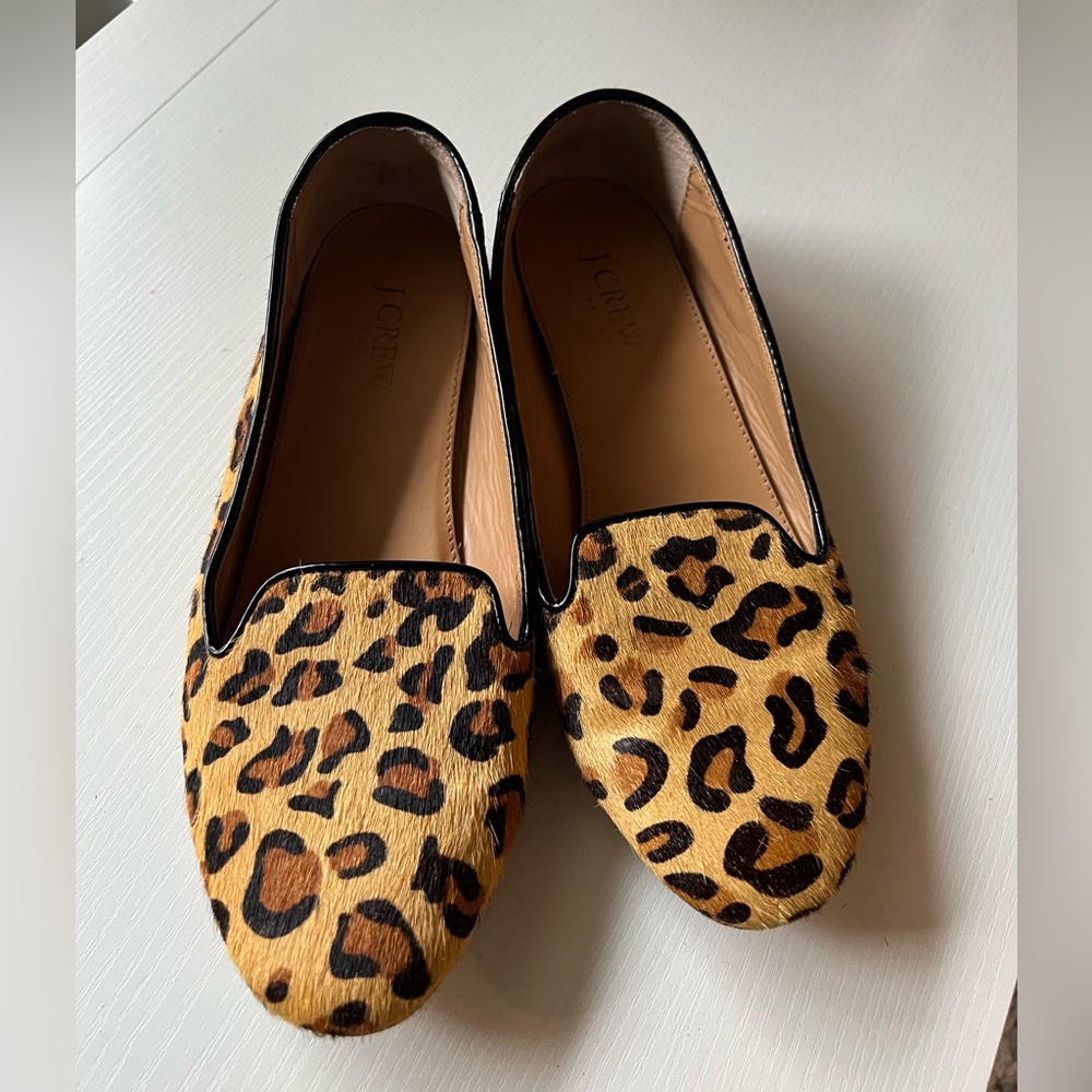 J Crew leopard Cora calf hair loafers - size 8